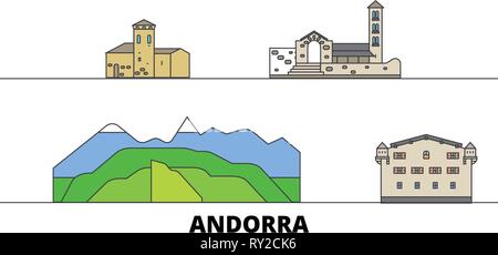 Andorre télévision landmarks vector illustration. Andorre line city avec de célèbres sites de voyage, d'horizon, design. Illustration de Vecteur