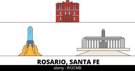 L'Argentine, Rosario télévision landmarks vector illustration. L'Argentine, Rosario line city avec de célèbres sites de voyage, d'horizon, design. Illustration de Vecteur