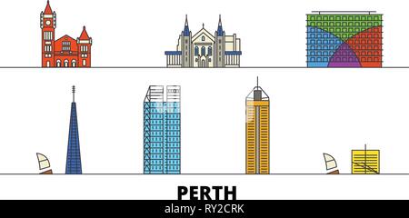 L'Australie, Perth télévision landmarks illustration vectorielle. L'Australie, Perth line city avec de célèbres sites de voyage, d'horizon, design. Illustration de Vecteur