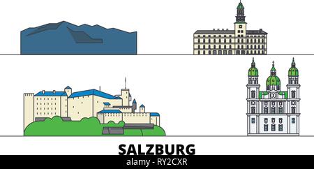 L'Autriche, Salzbourg télévision landmarks vector illustration. L'Autriche, Salzbourg line city avec de célèbres sites de voyage, d'horizon, design. Illustration de Vecteur