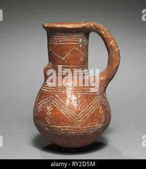 Jug, 2000-1800 BC. Chypre, début III-chypriote Chypriote moyen II. Rouges ; diamètre : 4,3 cm (1 11/16 po.) ; total : 10,8 x 6,8 cm (4 1/4 x 2 11/16 in Banque D'Images