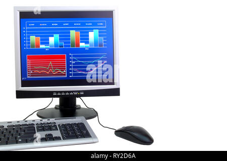 Le moniteur de l'ordinateur avec clavier et souris, isolé sur fond blanc Banque D'Images