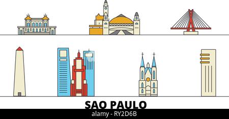 Brésil, Sao Paulo télévision landmarks vector illustration. Brésil, Sao Paulo line city avec de célèbres sites de voyage, d'horizon, design. Illustration de Vecteur