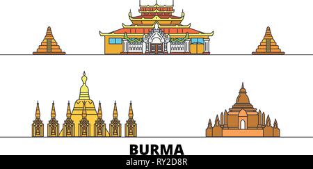 Birmanie télévision landmarks vector illustration. Birmanie line city avec de célèbres sites de voyage, d'horizon, design. Illustration de Vecteur