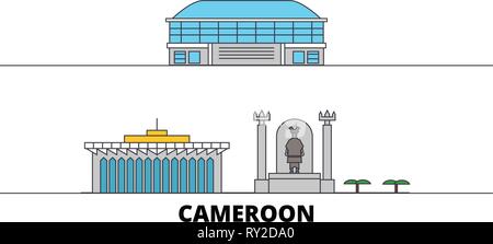 Cameroun télévision landmarks vector illustration. Cameroun line city avec de célèbres sites de voyage, d'horizon, design. Illustration de Vecteur