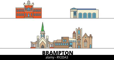 Canada, Brampton télévision landmarks vector illustration. Canada, Brampton line city avec de célèbres sites de voyage, d'horizon, design. Illustration de Vecteur