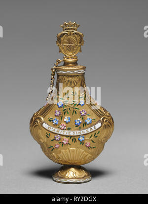 Bouteille de parfum, années 1800. Suisse, 19ème siècle. L'or et de l'émail ; total : 9,1 x 7,5 x 2,2 cm (2 15/16 x 3 9/16 x 7/8 in Banque D'Images