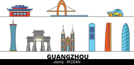 La Chine, Guangzhou télévision landmarks illustration vectorielle. La Chine, Guangzhou line city avec de célèbres sites de voyage, d'horizon, design. Illustration de Vecteur