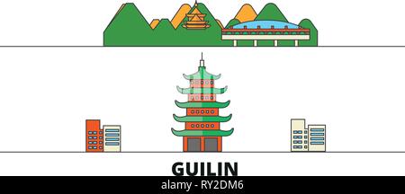 Chine, Guilin télévision landmarks vector illustration. Chine, Guilin line city avec de célèbres sites de voyage, d'horizon, design. Illustration de Vecteur