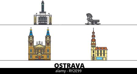 République tchèque, Ostrava télévision landmarks vector illustration. République tchèque, Ostrava line city avec de célèbres sites de voyage, d'horizon, design. Illustration de Vecteur