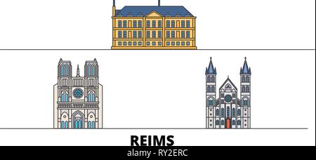 France, Reims télévision landmarks vector illustration. France, Reims line city avec de célèbres sites de voyage, d'horizon, design. Illustration de Vecteur