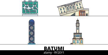 La Géorgie, Batumi télévision landmarks vector illustration. La Géorgie, Batumi line city avec de célèbres sites de voyage, d'horizon, design. Illustration de Vecteur