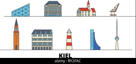 L'Allemagne, Kiel télévision landmarks vector illustration. L'Allemagne, Kiel line city avec de célèbres sites de voyage, d'horizon, design. Illustration de Vecteur
