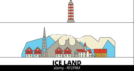 L'Islande télévision landmarks vector illustration. L'Islande line city avec de célèbres sites de voyage, d'horizon, design. Illustration de Vecteur