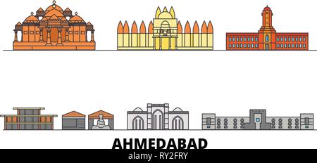 India, Ahmedabad télévision landmarks vector illustration. India, Ahmedabad line city avec de célèbres sites de voyage, d'horizon, design. Illustration de Vecteur