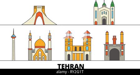 L'Iran, Téhéran télévision landmarks vector illustration. L'Iran, Téhéran line city avec de célèbres sites de voyage, d'horizon, design. Illustration de Vecteur