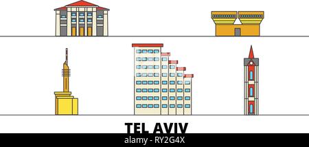 Istael, Tel Aviv télévision landmarks vector illustration. Istael, Tel Aviv line city avec de célèbres sites de voyage, d'horizon, design. Illustration de Vecteur