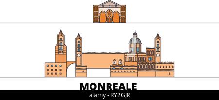 L'Italie, Monreale télévision landmarks vector illustration. L'Italie, Monreale line city avec de célèbres sites de voyage, d'horizon, design. Illustration de Vecteur