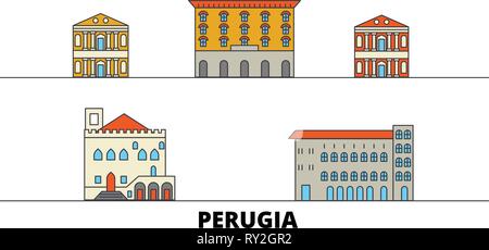 L'Italie, Perugia télévision landmarks vector illustration. L'Italie, Perugia line city avec de célèbres sites de voyage, d'horizon, design. Illustration de Vecteur