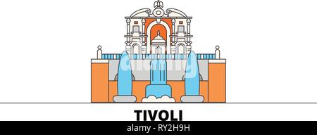 L'Italie, Tivoli, la Villa D'este télévision landmarks vector illustration. L'Italie, Tivoli, la Villa D'este line city avec de célèbres sites de voyage, d'horizon, design. Illustration de Vecteur