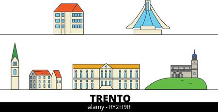 L'Italie, Trento télévision landmarks vector illustration. L'Italie, Trento line city avec de célèbres sites de voyage, d'horizon, design. Illustration de Vecteur