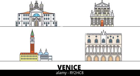 Italie, Venise Vue télévision landmarks illustration vectorielle. Italie, Venise Vue line city avec de célèbres sites de voyage, d'horizon, design. Illustration de Vecteur