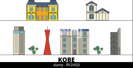 Le Japon, Kobe télévision landmarks illustration vectorielle. Le Japon, Kobe line city avec de célèbres sites de voyage, d'horizon, design. Illustration de Vecteur