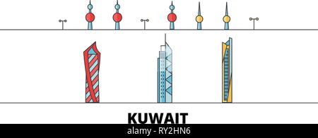 Le Koweït, Koweït télévision landmarks vector illustration. Le Koweït, Koweït City ligne avec de célèbres sites de voyage, d'horizon, design. Illustration de Vecteur