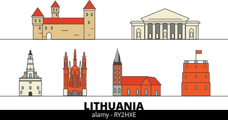 La Lituanie télévision landmarks vector illustration. La Lituanie line city avec de célèbres sites de voyage, d'horizon, design. Illustration de Vecteur