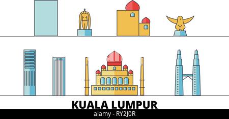 La Malaisie, Kuala Lumpur télévision landmarks vector illustration. La Malaisie, Kuala Lumpur line city avec de célèbres sites de voyage, d'horizon, design. Illustration de Vecteur