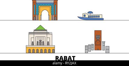 Maroc, Rabat télévision landmarks vector illustration. Maroc, Rabat ville ligne avec de célèbres sites de voyage, d'horizon, design. Illustration de Vecteur