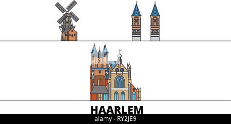 Pays-bas, Haarlem télévision landmarks vector illustration. Pays-bas, Haarlem line city avec de célèbres sites de voyage, d'horizon, design. Illustration de Vecteur