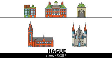 Pays-bas, La Haye télévision landmarks vector illustration. Pays-bas, La Haye line city avec de célèbres sites de voyage, d'horizon, design. Illustration de Vecteur