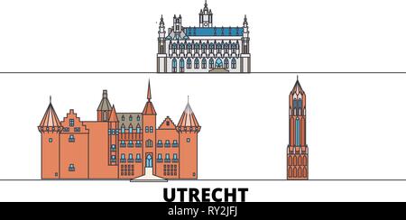 Pays-bas, Utrecht télévision landmarks illustration vectorielle. Pays-bas, Utrecht line city avec de célèbres sites de voyage, d'horizon, design. Illustration de Vecteur