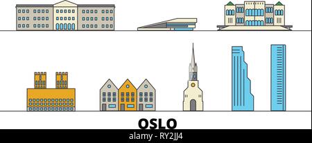 La Norvège, Oslo télévision landmarks vector illustration. La Norvège, Oslo line city avec de célèbres sites de voyage, d'horizon, design. Illustration de Vecteur