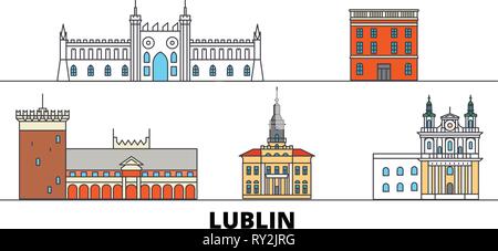 Pologne, Lublin télévision landmarks illustration vectorielle. Pologne, Lublin line city avec de célèbres sites de voyage, d'horizon, design. Illustration de Vecteur