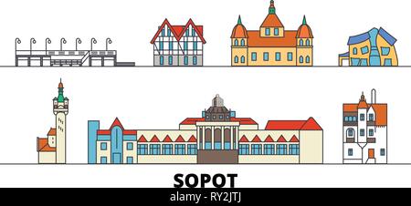 Pologne, Sopot télévision landmarks vector illustration. Pologne, Sopot line city avec de célèbres sites de voyage, d'horizon, design. Illustration de Vecteur