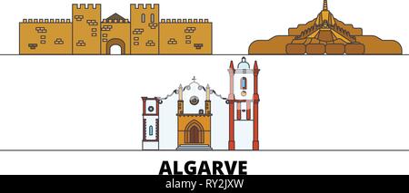 Portugal, Algarve télévision landmarks vector illustration. Portugal, Algarve line city avec de célèbres sites de voyage, d'horizon, design. Illustration de Vecteur