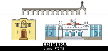 Le Portugal, Coimbra télévision landmarks vector illustration. Portugal Coimbra, ville célèbre avec ligne sites de voyage, d'horizon, design. Illustration de Vecteur