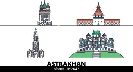 La Russie, Astrakhan télévision landmarks vector illustration. La Russie, Astrakhan line city avec de célèbres sites de voyage, d'horizon, design. Illustration de Vecteur