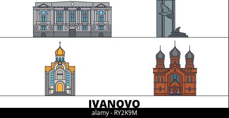 La Russie, Ivanovo télévision landmarks vector illustration. La Russie, Ivanovo line city avec de célèbres sites de voyage, d'horizon, design. Illustration de Vecteur