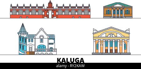 La Russie, Kaluga télévision landmarks vector illustration. La Russie, Kaluga line city avec de célèbres sites de voyage, d'horizon, design. Illustration de Vecteur