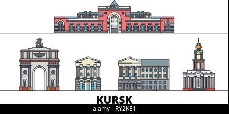 La Russie, Koursk télévision landmarks illustration vectorielle. La Russie, Koursk line city avec de célèbres sites de voyage, d'horizon, design. Illustration de Vecteur