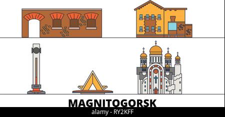 La Russie, Magnitogorsk télévision landmarks vector illustration. La Russie, Magnitogorsk line city avec de célèbres sites de voyage, d'horizon, design. Illustration de Vecteur