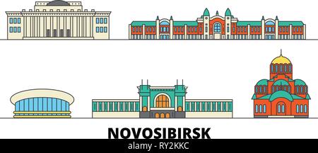 La Russie, Novosibirsk télévision landmarks vector illustration. La Russie, Novosibirsk line city avec de célèbres sites de voyage, d'horizon, design. Illustration de Vecteur