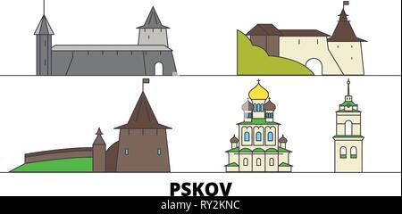 La Russie, Pskov télévision landmarks vector illustration. La Russie, Pskov ville ligne avec de célèbres sites de voyage, d'horizon, design. Illustration de Vecteur