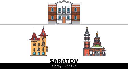 La Russie, Saratov télévision landmarks vector illustration. La Russie, Saratov line city avec de célèbres sites de voyage, d'horizon, design. Illustration de Vecteur