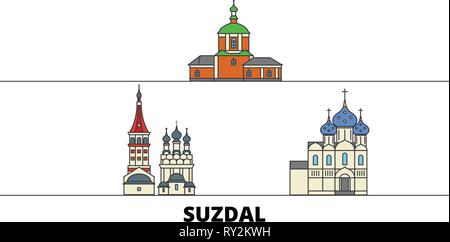 La Russie, Suzdal télévision landmarks vector illustration. La Russie, Suzdal line city avec de célèbres sites de voyage, d'horizon, design. Illustration de Vecteur