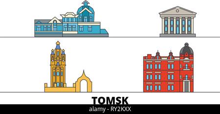 La Russie, de Tomsk télévision landmarks vector illustration. La Russie, de Tomsk line city avec de célèbres sites de voyage, d'horizon, design. Illustration de Vecteur