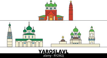 La Russie, Yaroslavl télévision landmarks vector illustration. La Russie, Yaroslavl line city avec de célèbres sites de voyage, d'horizon, design. Illustration de Vecteur